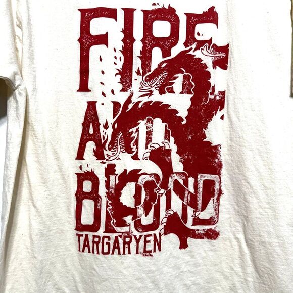 Game of Thrones Shirt Short Sleeve Targaryen Graphic Tee Cream Red Sz Large - Picture 2 of 5